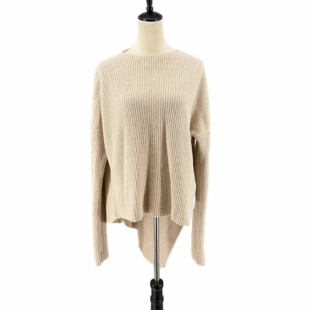 Brochu Walker Thandee Cream Ribbed Knit Asymmetrical Wool Blend Casual Sweater